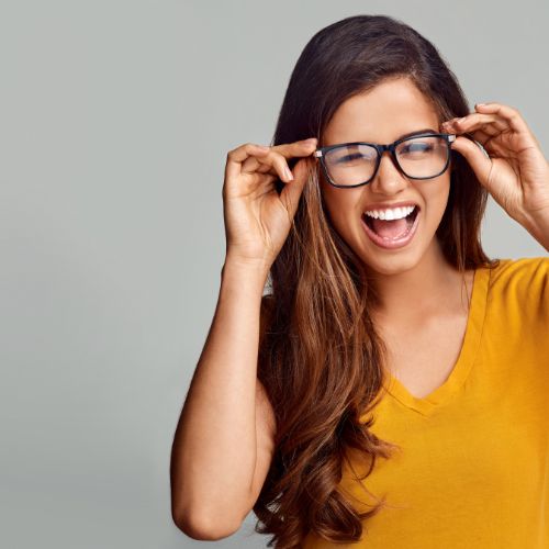 Woman wearing clear glasses