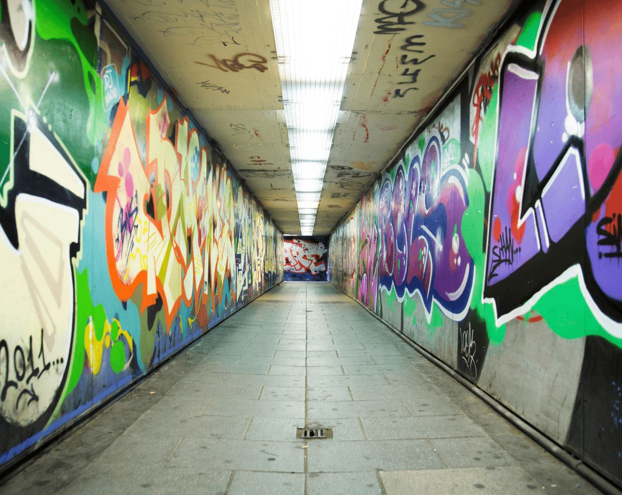 Underpass with graffiti on walls
